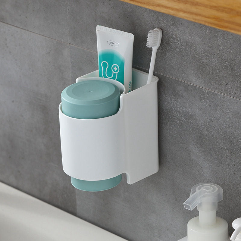 Toothbrush Holder Toothpaste Rack Mouthwash Cup  Strong Adsorption Hanging Storage Rack With Cup  Bathroom Accessory