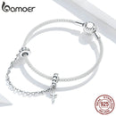 bamoer 925 Sterling Silver Simple Cross Safety Chain Charm for Original Silver Bracelet Charms with Silicone Stopper BSC362