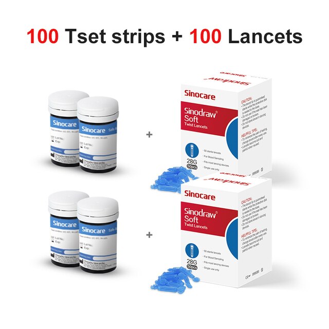 500/400/300/200/100/50PCS Sinocare Safe-Accu Tiras de prueba de glucosa en sangre y lancetas para probador de diabetes