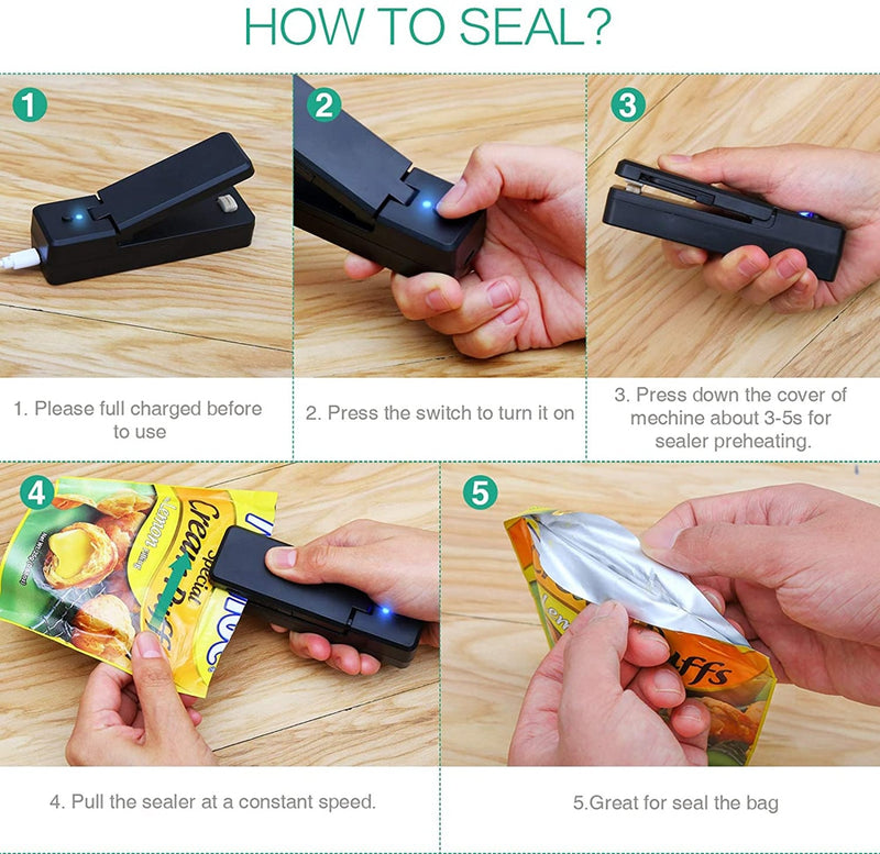 Mini Bag Sealer 2 in 1 Rechargeable Portable Bag Vacuum Heat Sealer&amp;Cutter for Plastic Snack PVC Bags Outdoor Picnic Campaign