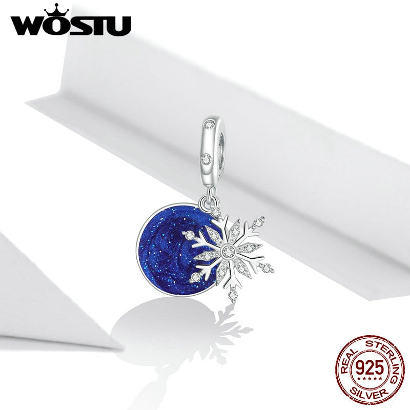 WOSTU 100% 925 Sterling Silver Snowflakes Fairy Charm Coffee Cup Bead Pendant Fit Original Bracelet Necklace Winter Jewelry Gift