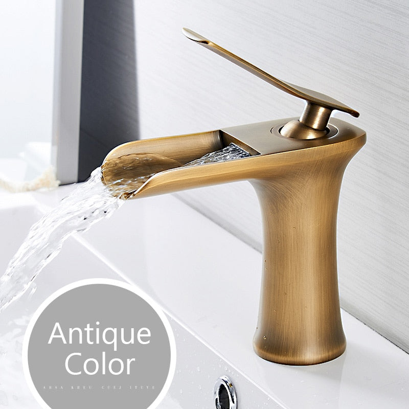 Basin Faucets Waterfall Bathroom Faucet Single handle Basin Mixer Tap Bath Antique Faucet Brass Sink Water Crane Silver 6009