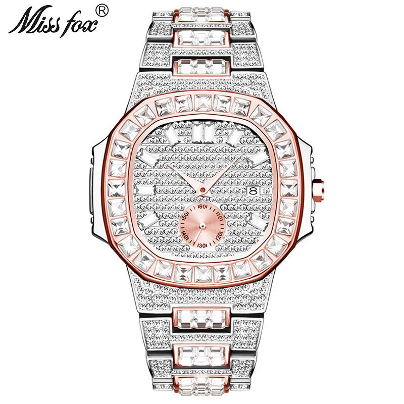 MISSFOX Iced Out Watches Men Top Brand Luxury Watch Men Full Diamond Quartz-watch Bling Bling Hiphop Hot Rapper's Jewelry Watch