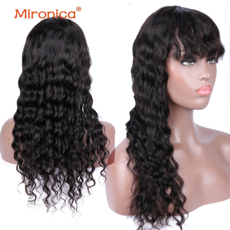 Brazilian Loose Deep Wave Human Hair Wigs With Bangs Remy Full Machine Made Human Hair Wigs For Black Women MIRONICA Remy Hair