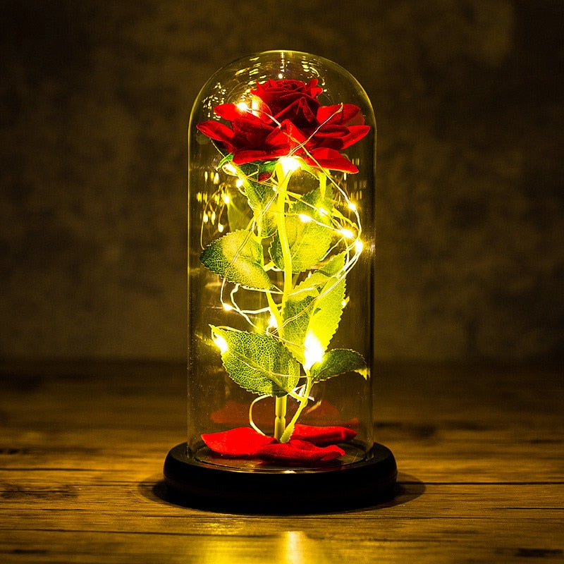 LED Enchanted Galaxy Rose Ewige 24 Karat Goldfolie Blume mit Lichterketten in Kuppel für Heimdekoration Weihnachten Valentinstagsgeschenk