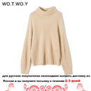 WOTWOY Autumn Winter Knitted Turtleneck Sweater Women Thick Long Oversized Sweaters Women Solid Cashmere Pullovers Korean Tops