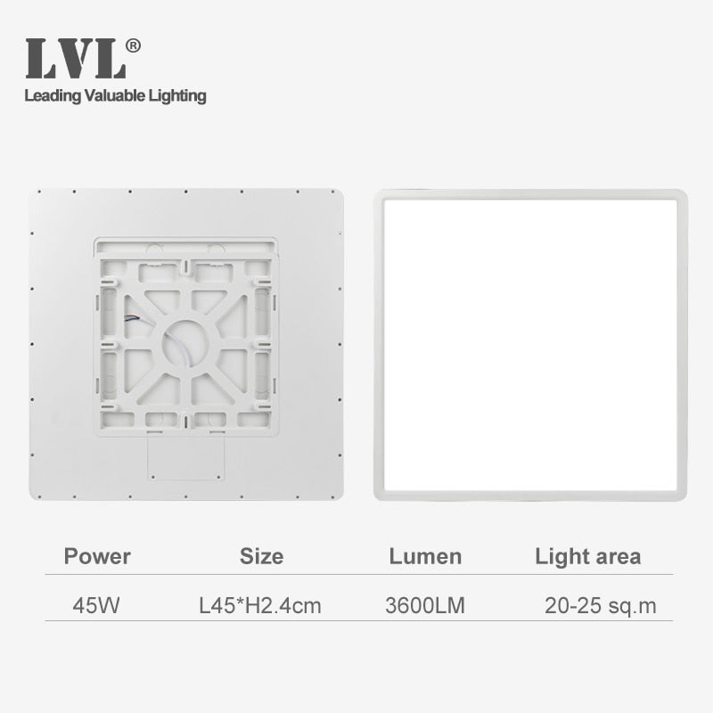 Lámpara LED de techo cuadrada moderna, 45W, 220V, 5000K, 4000K, 2800K, 3 colores para cocina, dormitorio, baño, lámparas de techo ultrafinas