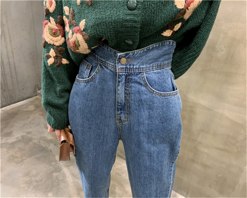 BGTEEVER Frauen Harem Jeans Hosen Mode Hohe Taille Lose Weiße Denim Jeans Weibliche Knöpfe Hosen Frühling 2021 Streetwear