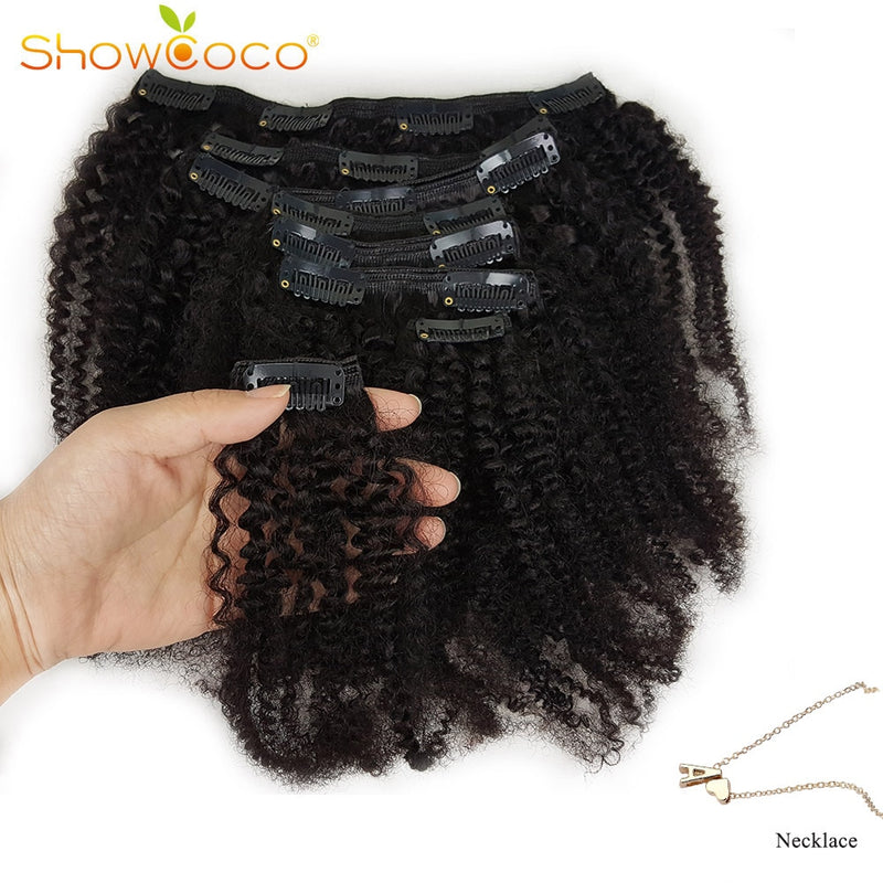 Showcoco Afro Kinky Curly Clip In Hair Extensions Echthaarclip 125 8 Stück Clip In Echthaarverlängerung 4c Maschinell gefertigt Remy