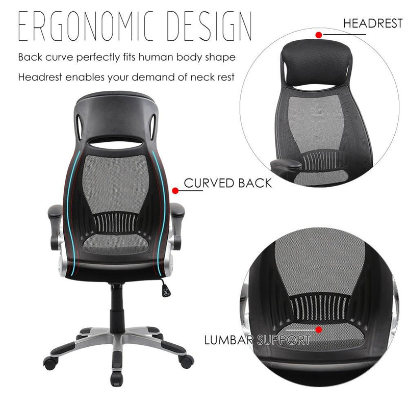 Swivel Mesh Office Computer Chair with Headrest Executive chair Ergonomic Mechanism Synchronized Height Adjustable, Black