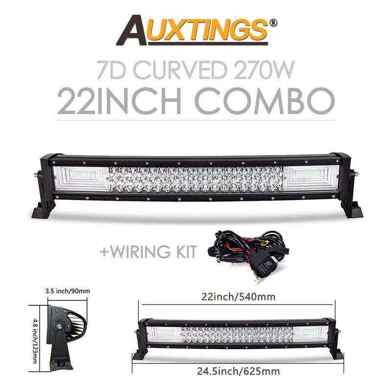 Auxtings 22 32 42 50 52 '' Zoll gebogene LED-Lichtleiste COMBO LED-Arbeitslicht 3D 7D-Leiste, die Offroad-Auto-LKW 4x4 SUV ATV 12V 24V fährt
