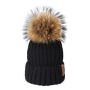 Furtalk Real Fur pompom Beanie Hat Women Winter Knitted Hat Warm Real Big Raccoon Pom Pom Hat  for Female