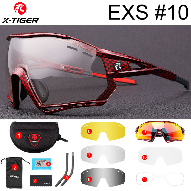X-TIGER Photochrome Fahrradbrille 5 Linsen UV400 Mountainbike Brille Herren Outdoor Sport Fahrradbrille mit Myopie Rahmen
