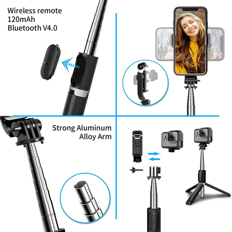 4 en 1 inalámbrico Bluetooth selfie stick con trípode Aleación auto selfiestick smartphone selfie-stick 3 teléfono para cámara de iphone