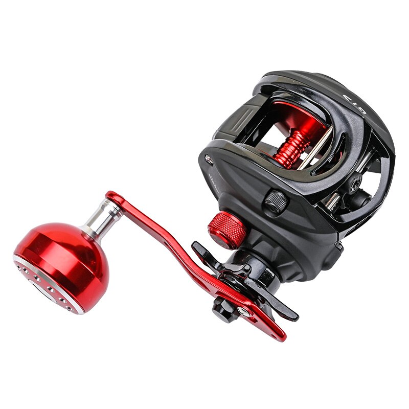 Carrete de pesca JITAI Baitcast, línea de pesca más grande, capacidad 12BBs 7,0: 1, relación de engranaje, perilla de mango extendido de 92MM, arrastre de fibra de carbono de 8KG