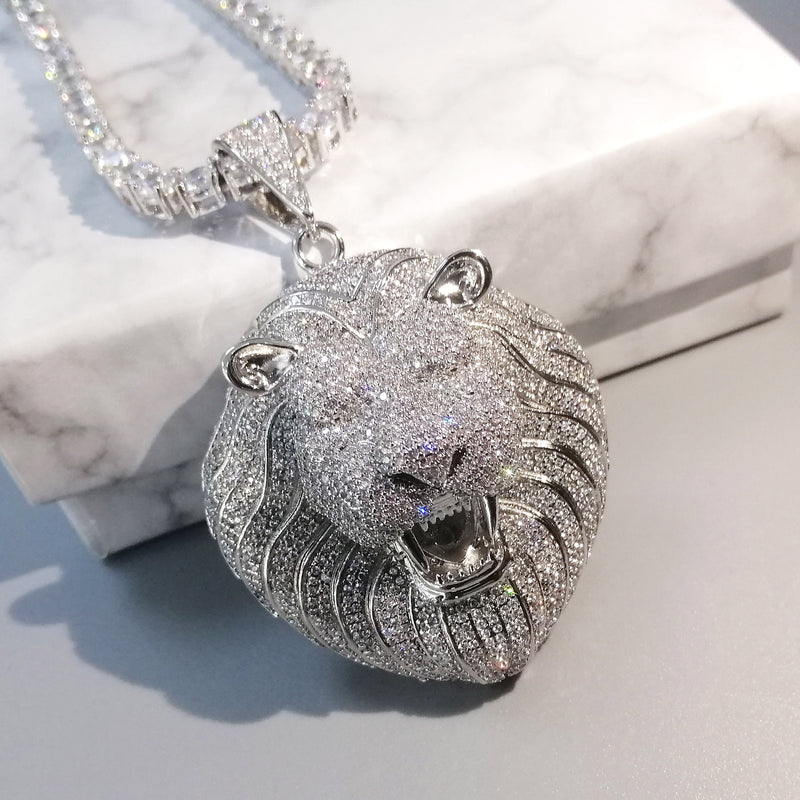 Bling Iced Out Necklace Micro Pave Cubic Zircon Lion Head Pendant for Men Women Gifts Luxury Hip Hop Jewelry