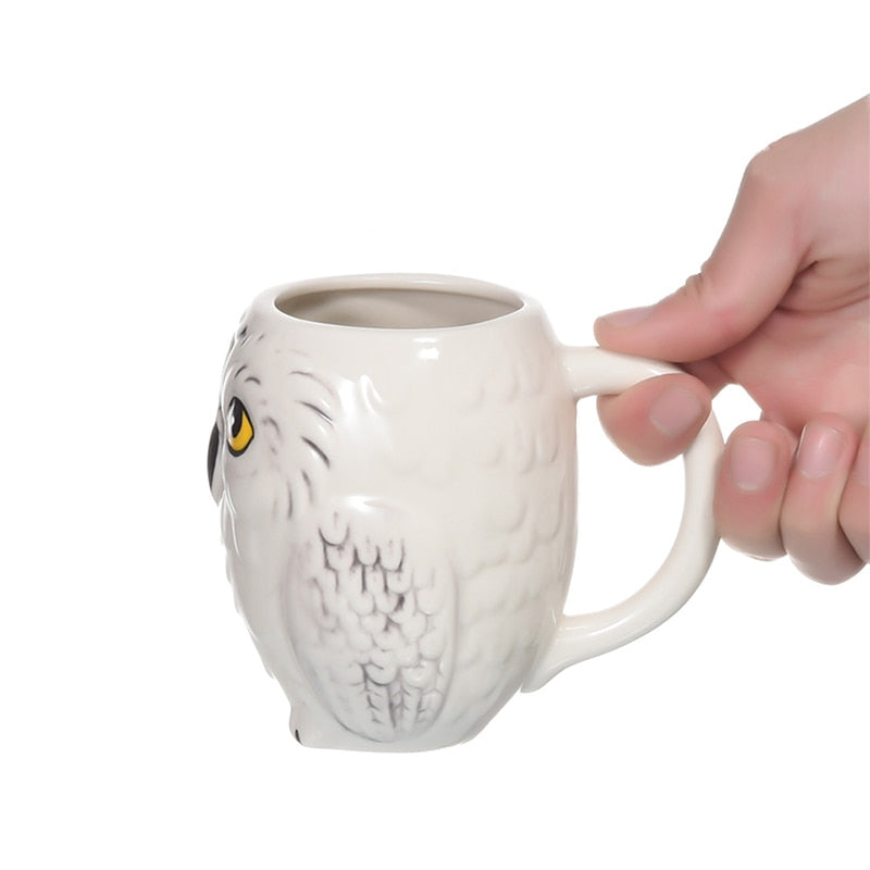 BORREY Cute Mugs Creative 3D Animal Cups Ceramic Milk Mug Tumbler Hedwig Owl Coffee Mug Ceramic Wine Glass Breakfast Office Cup