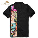 SISHION L-2XL Camisa de hombre ST110 Manga corta Negro Rojo Rockabilly Algodón Casual Camisas de bolos para hombres camisa masculina