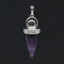 KFT Natural Healing Crystal Quartz Cone Shape Amethysts Stone with Round Beads Pendulum Stone Pendant Amulet Jewelry