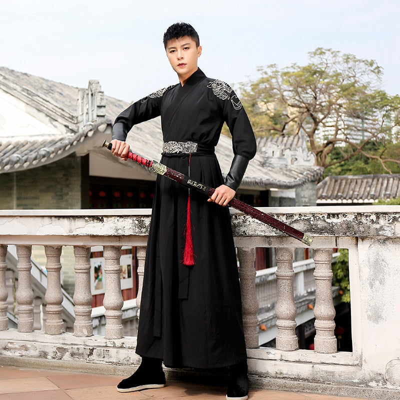 Traje antiguo chino Hanfu vestido ropa clásica tradicional dinastía Tang adulto espadachín bata hombres disfraz de Halloween