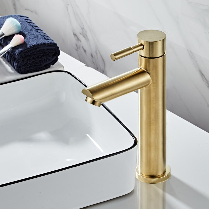 Bathroom Faucet Solid Brass Bathroom Basin Faucet Cold And Hot Water Mixer Sink Tap Single Handle Deck Mounted Brushed Gold Tap