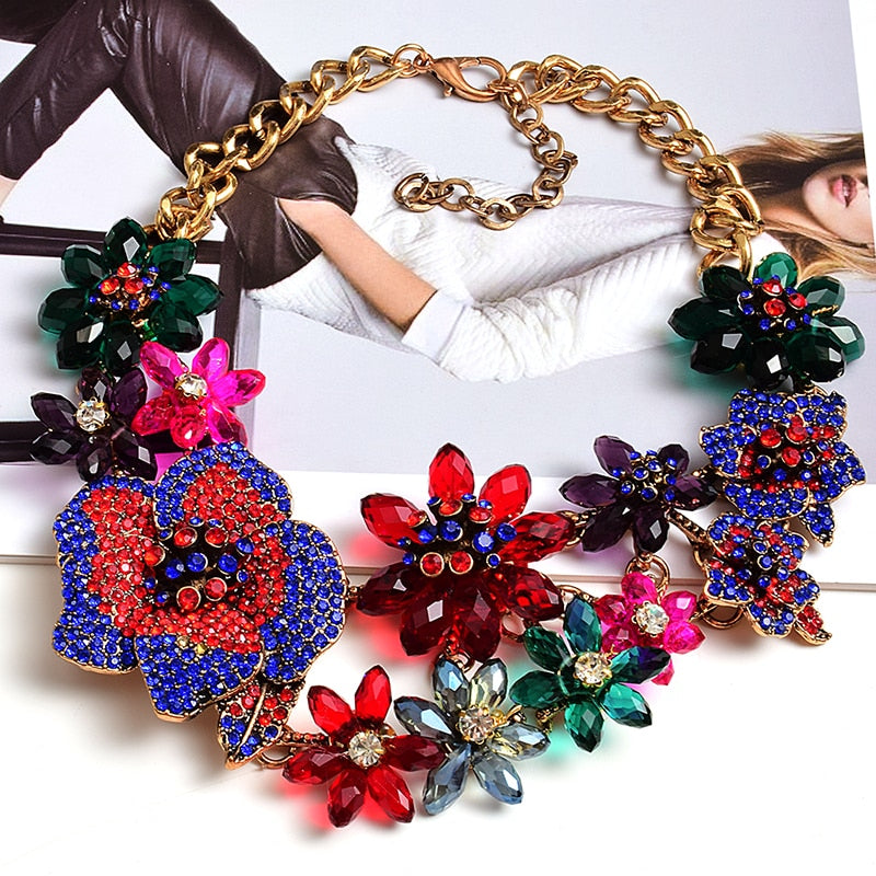 Statement Premium Necklace Accessories High-quality Handmade Fashion Colorful Crystals Rhinestones Necklaces Jewelry For Women