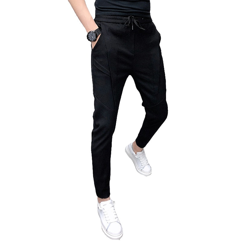 Moda coreana sólida Joggers hombres alta calidad primavera otoño pantalones hombres Slim Fit cordón hombres pantalones casuales negro/gris 36-28 caliente