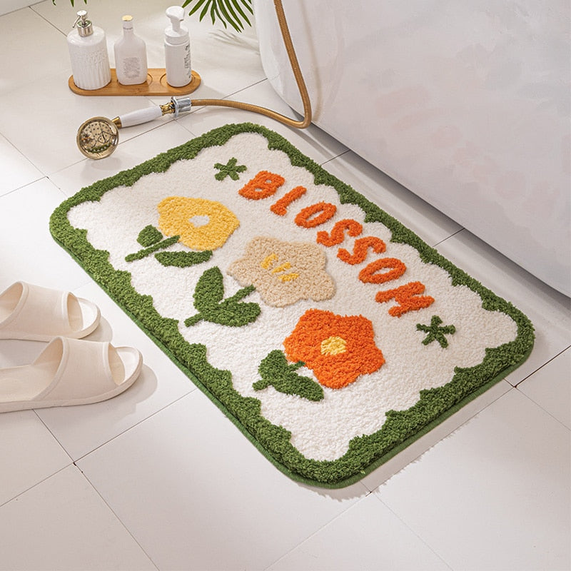 Bathroom Mat Chic Simple Fresh Flora Soft Carpet Super Absorbent Slip-resistant Pad Kitchen Door Floor Mats Artistic Room Decor