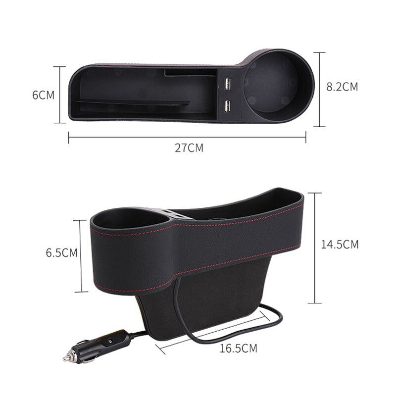 Auto Autositz Gap Organizer PU Leder Aufbewahrungsbox Getränkehalter Autositz Seitenschlitz Tasche Aufbewahrungstasche mit zwei USB-Ladeanschlüssen