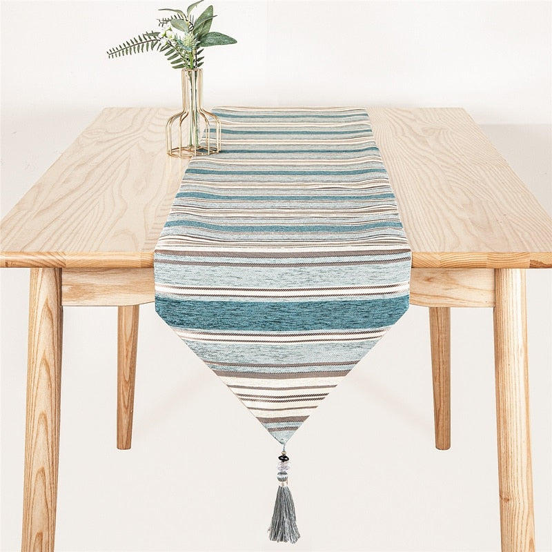 Topfinel Table Runners Colorful Stripes With Tassels Chenille Canvas Fabric Wedding Tablecloth For Outdoor Home Decor.