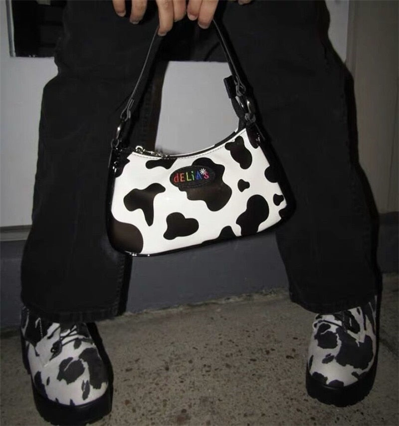 Bolsos de mensajero Retro con diseño de vaca para Mujer, bolsos de hombro harajuku de cuero PU informales con cremallera sólida, Bolsa para Mujer, novedad de 2020