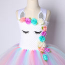 Flower Girls Unicorn Tutu Dress Pastel Rainbow Princess Girls Birthday Party Dress Children Kids Halloween Unicorn Costume 1-14Y