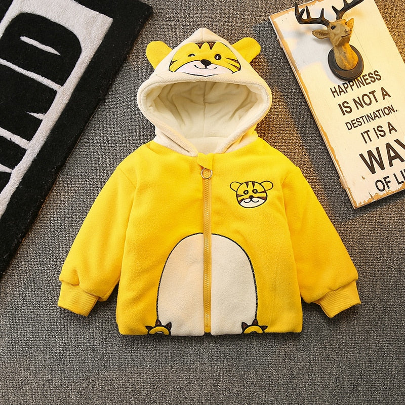 New Winter Children Thicken Clothes Baby Boys Girls Cotton Hooded Jacket Autumn Kids Toddler Fashion Coat Infant Casual Costume