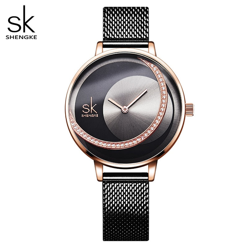 Shengke Crystal Damenuhr Luxusmarke Damenuhren Original Design Quarz Armbanduhren Kreative Uhr für Frauen