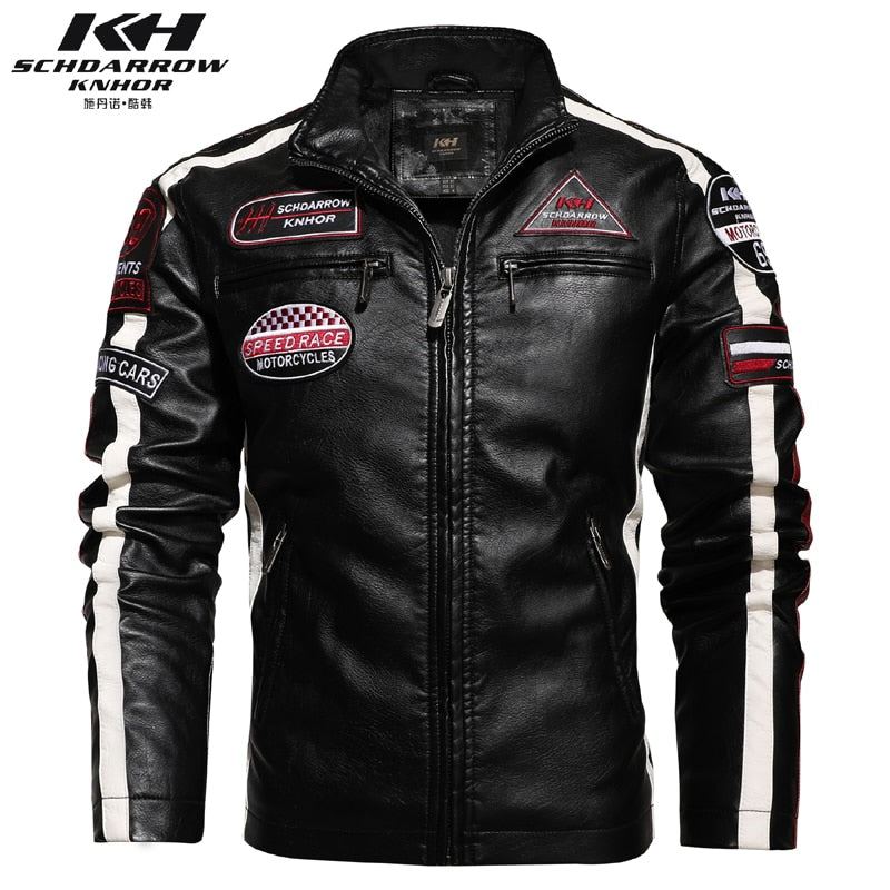 New Motorcycle Jacket For Men In Autumn/Winter  Fashion Casual Leather Embroidered Aviator Jacket In Winter Velvet  Pu Jacke