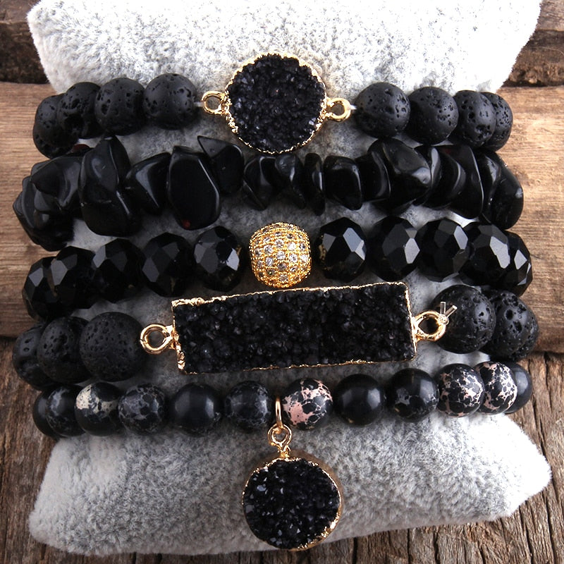 RH Fashion Boho Jewelry Natural Stone &amp; Druzy Charm Bracelet &amp; Bangle 5pc Bracelets Sets For Women Jewelryes Gift DropShip