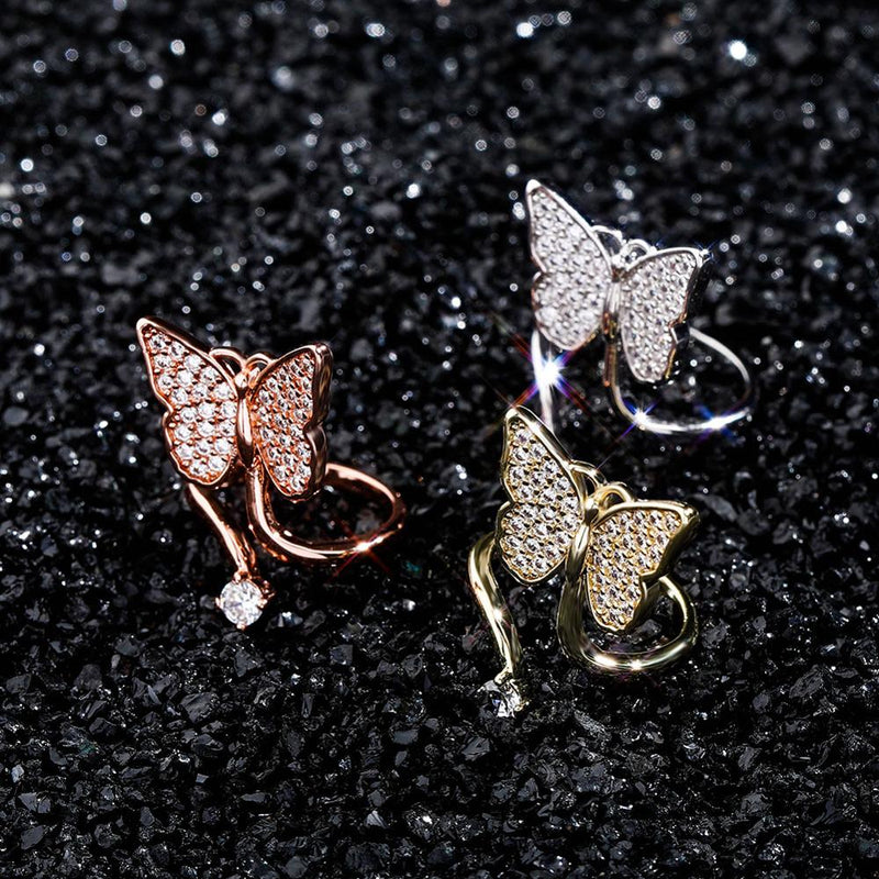 TOPGRILLZ Bling Bling Butterfly Nail Ring Cubic Zirconia Nail Ring Fashion Jewelry For Women  Adjustable Nail Ring