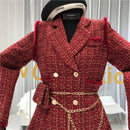 2020 New Gold thread Plaid Suit Coat Women Notched Double breasted Feather Tassel Trim Slim Tweed Jacket With Free Belt bag