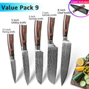 Kitchen Knife 1-9pcs Chef Knives 7CR17 440C High Carbon Stainless Steel Damascus Drawing Gyuto Cleaver Set Slicer Santoku Knife