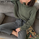 WOTWOY Autumn Winter Knitted Turtleneck Sweater Women Thick Long Oversized Sweaters Women Solid Cashmere Pullovers Korean Tops
