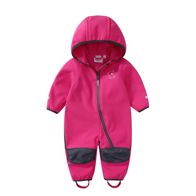 HONEYKING Children's Soft Shell Overalls Plus Velvet Rompers Windproof Rainproof Jumpsuit Waterproof Jumpsuit Kids Warm Jumpsuit