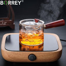 BORREY 500ml Teekanne aus Glas mit Infuser Liner Filter Glasteekocher mit Holzgriff Office Boil Teegeschirr-Set Teekanne Wasserkocher