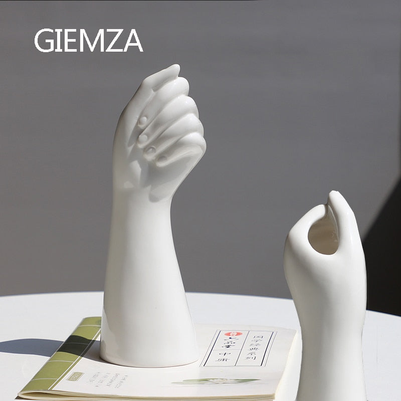 GIEMZA Hands Ceramic White Vase Decor Blender No Plant Flower 1pc Hydroponics Cemetery Stand Unique Vases Office Table