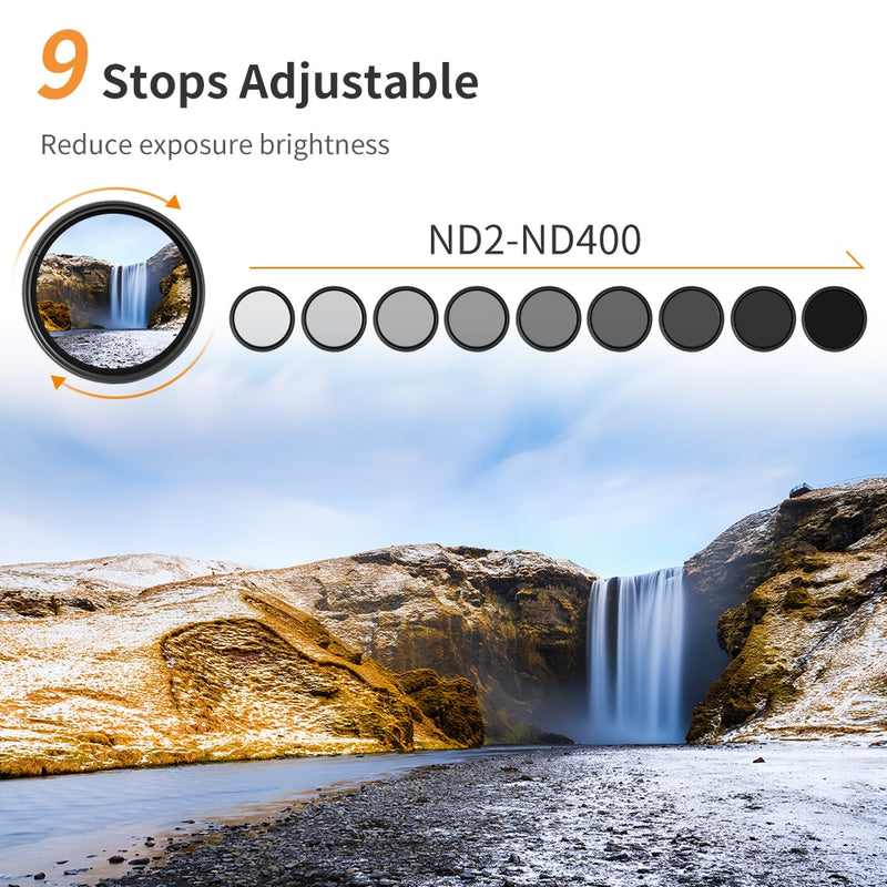 K&amp;F Concept ND2 To ND400 37-82mm Slim Fader Variable Adjustable ND Neutral Density Lens Filter with Cleaning Cloth Free Shipping