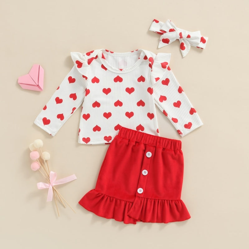 Neue Kleinkind Kinder Baby Mädchen Valentinstag Kleidung Langarm Liebe Herz Gedruckt Shirt Tops Tutu Rock 2 Stücke Outfits Set