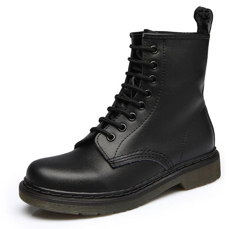 Botas de cuero genuino para Mujer, botines blancos, Botas de moto para Mujer, zapatos de Otoño Invierno para Mujer, Botas Punk para Mujer, primavera 2021