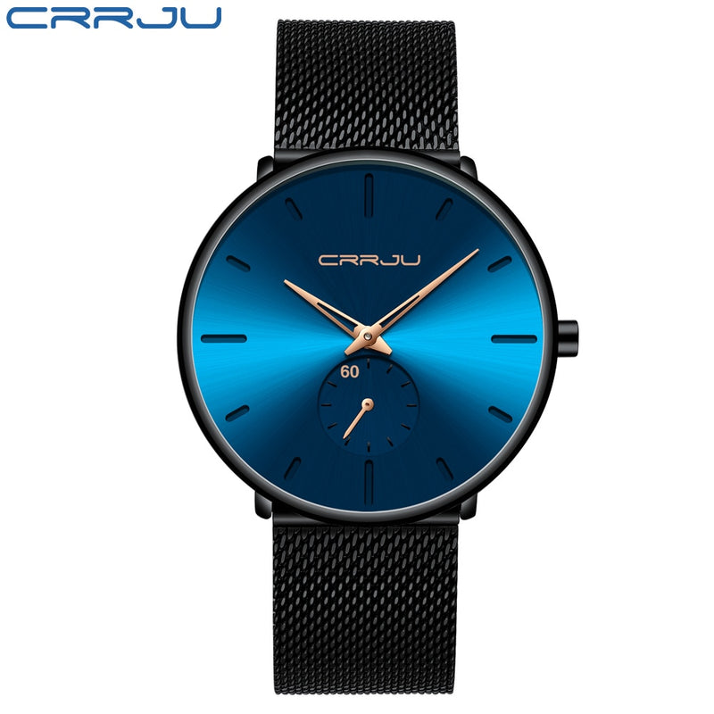 CRRJU Fashion Blue Men Watch Top Luxury Brand Minimalist Ultra-thin Quartz Watch Casual Waterproof Clock Relogio Masculino