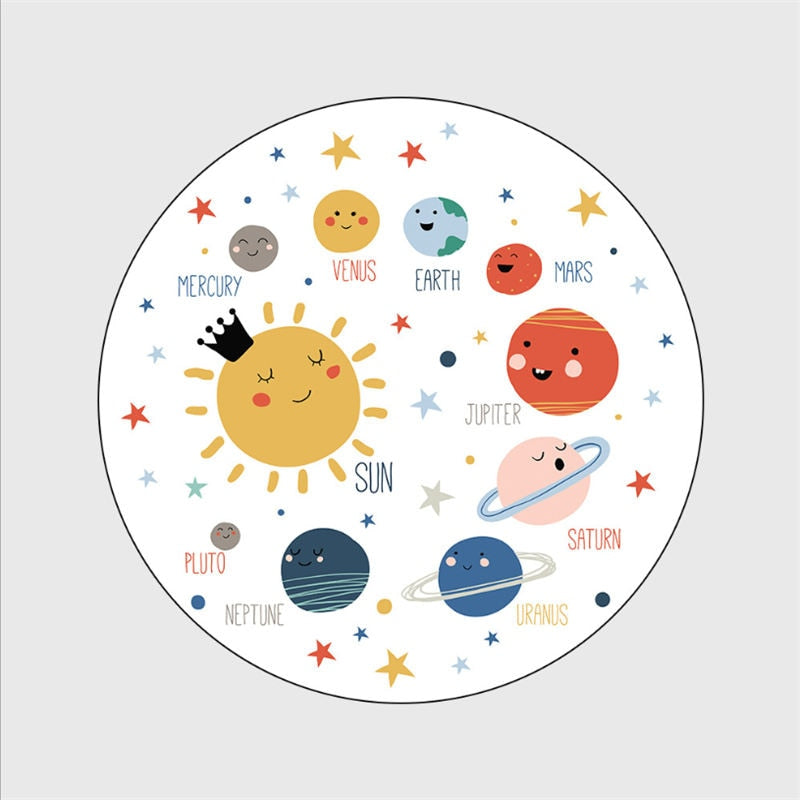 Bubble Kiss Color Cartoon Space Planet Pattern Round Carpet Rugs for Children Rooms Grey Modern Home Decor Polyester Floor Mat