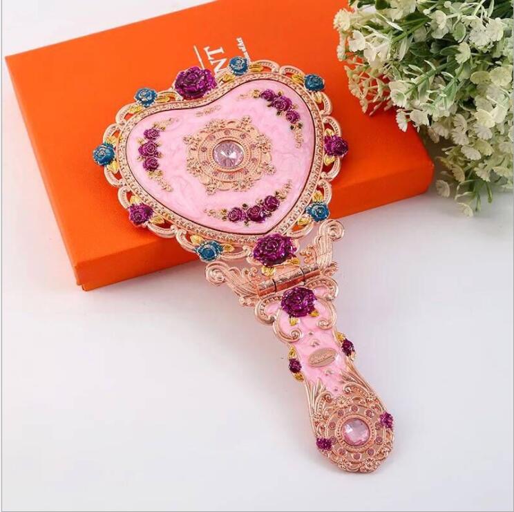 European Vintage Heart Shape Hand Mirror Makeup Mirror Frame Pocket Mirror Heart Mirror For Girl Gift  J034