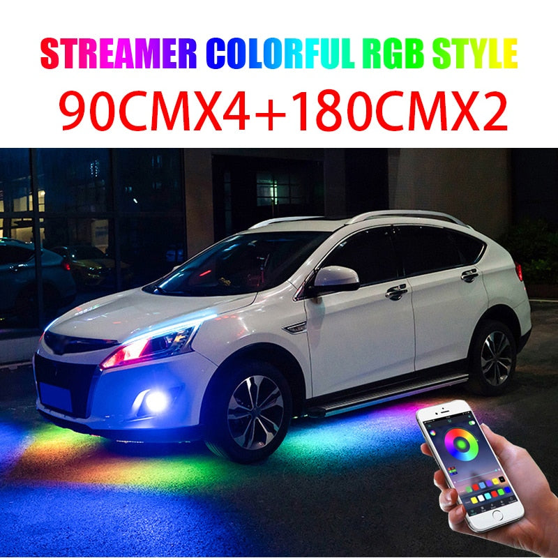 Niscarda 4PCS 12V IP65 App Control RGB LED Strip Under Car 60 90 120cm Tube Underglow Underbody System Neon Light